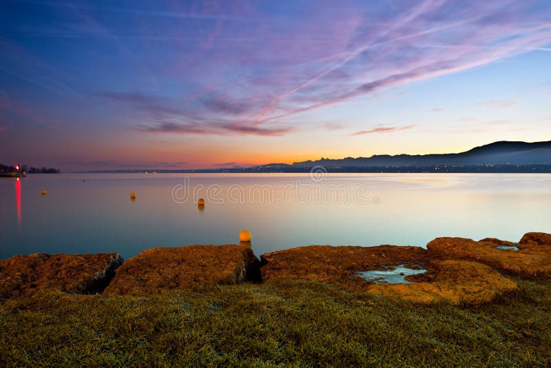 Stand Up Paddle Board Lake Geneva Silhouette Sunset Stock Image Image