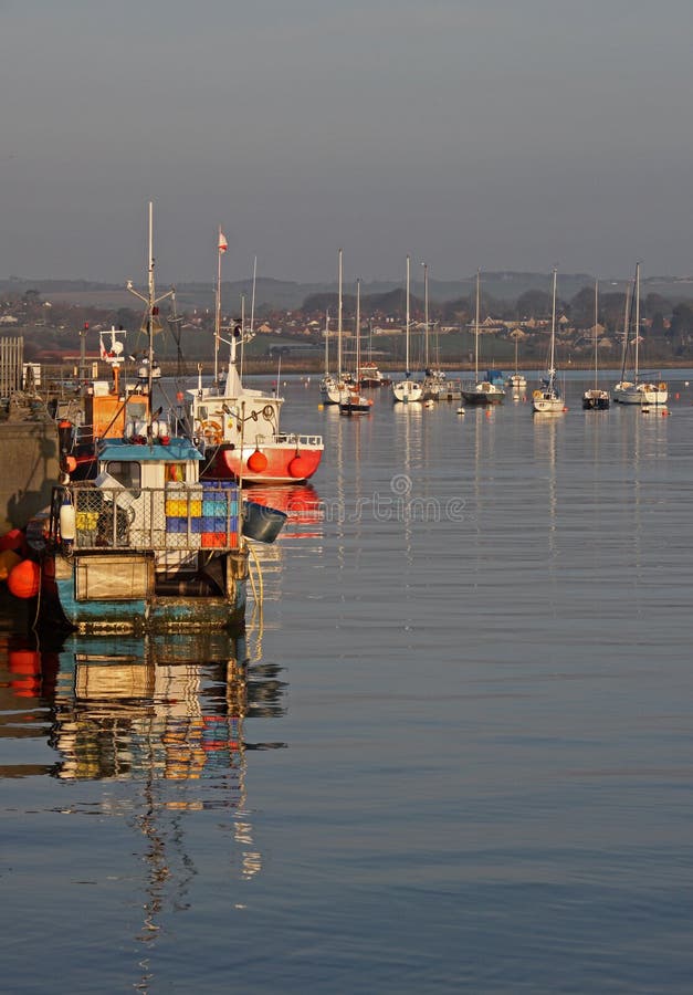 Early Morning, Amble Harbour, Red boat