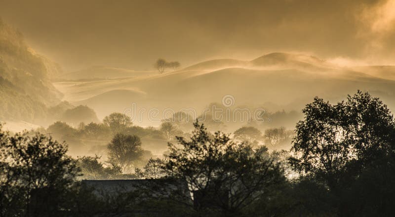 Early morning countryside landscape mist