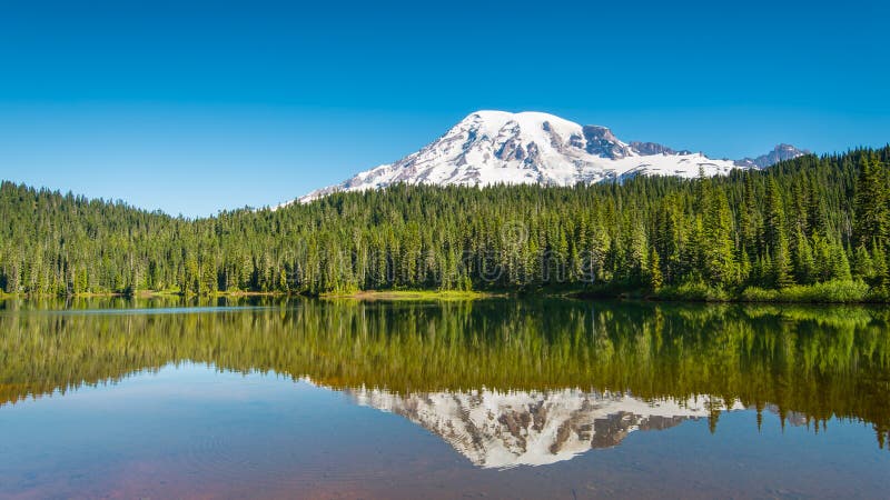 Early Morning at Reflection Lakes, Mount Rainier stock images
