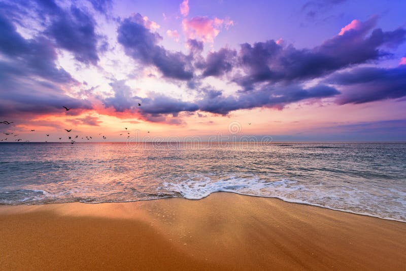 Early morning , sunrise over sea. Golden sands.