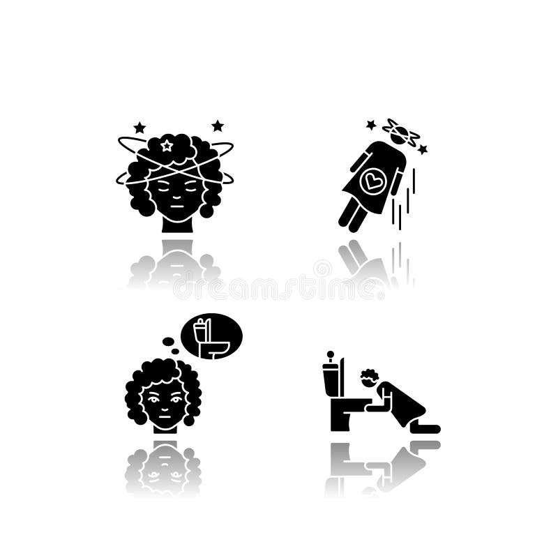 Early pregnancy symptom flat design long shadow glyph icons set. Lady with  dizziness. Woman fainting. Frequent urination urge. Vomiting from nausea  Stock Vector Image & Art - Alamy