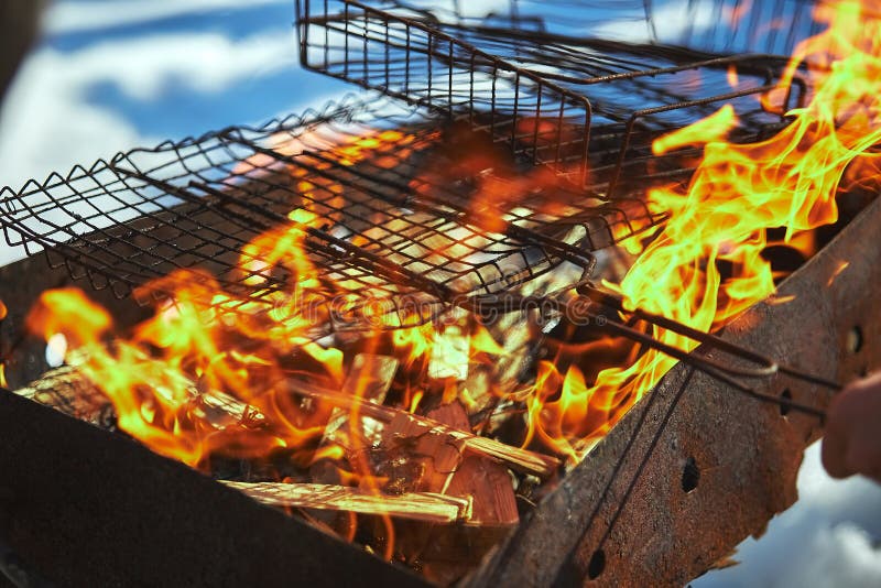 Early Spring and Old Rusty Grill, an Extinct Coal and Skewers Stock
