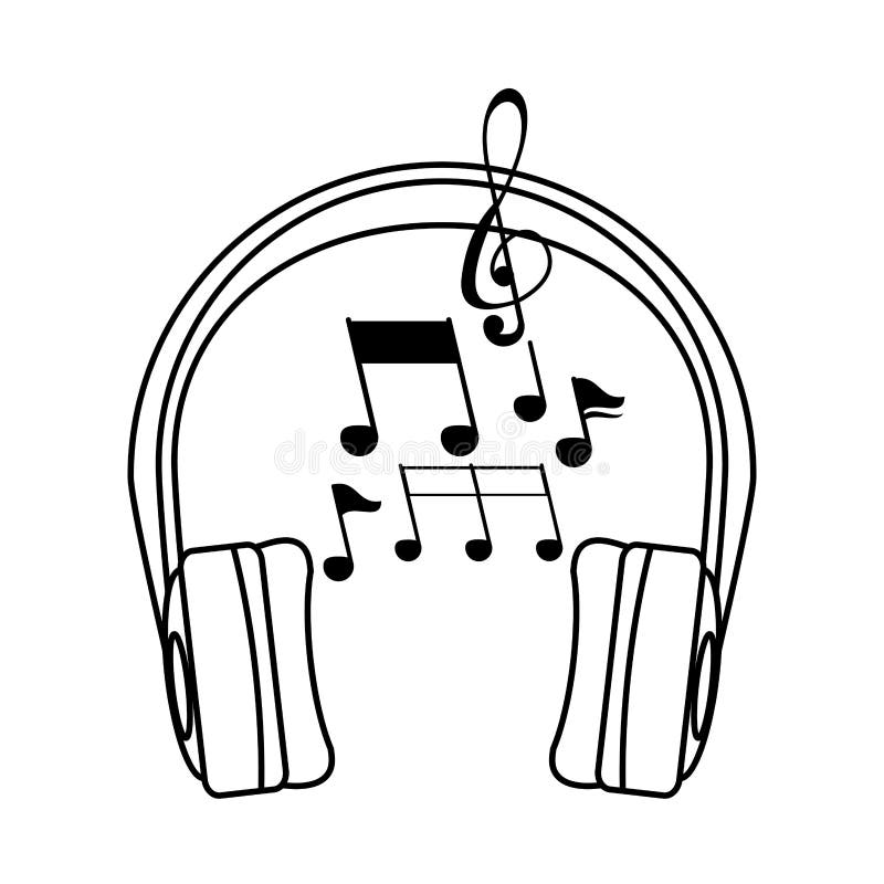 Earphones Audio Device with Music Notes Stock Vector Illustration of