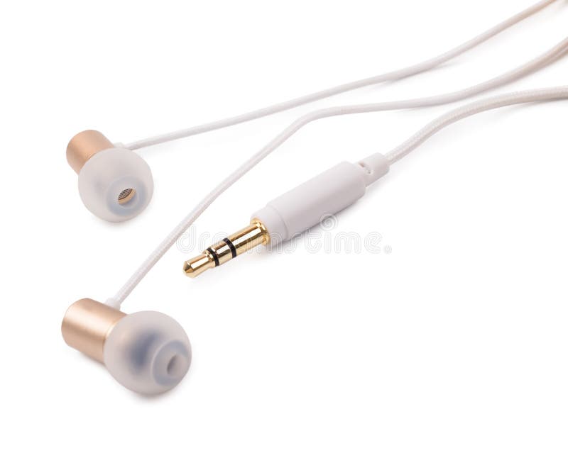 Earphones gold stock image. Image of music, close, phone 77186593