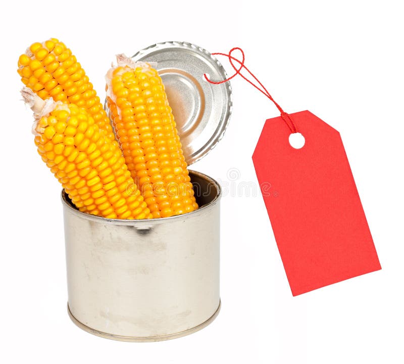 Ears of corn in a can with a label