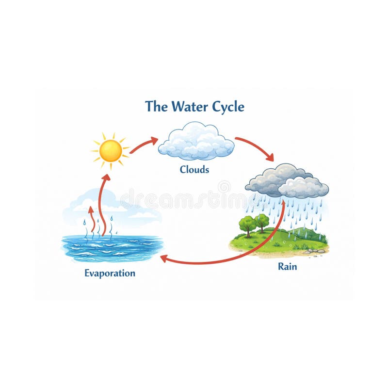 Simple Diagram of the Water Cycle stock illustration