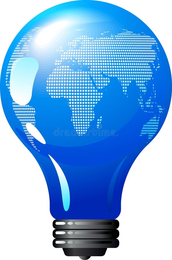 Blue Earth bulb concept image symbolizing eco friendly energy technologies. Blue Earth bulb concept image symbolizing eco friendly energy technologies