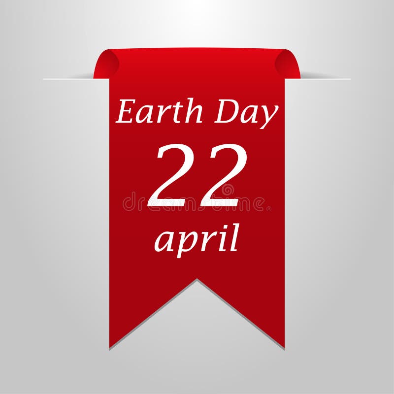 Earth Day April 22. Red Ribbon on a Gray Background Stock Vector