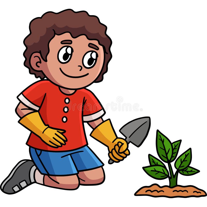 Earth Day Boy Planting Cartoon Colored Clipart Stock Vector ...