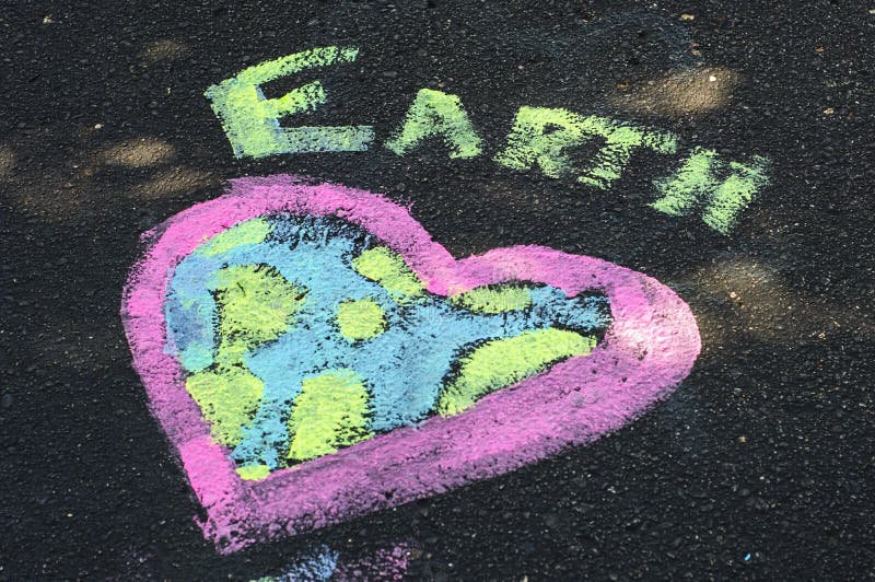 Earth Day Chalk Art Heart stock image. Image of change 58341301