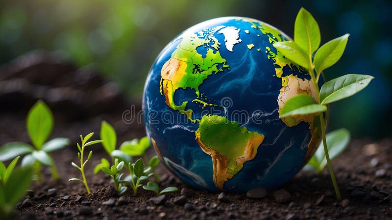 Kids Planting, Creative design world environment and earth day drawing and painting concept. abstract illustration design, AI royalty free illustration