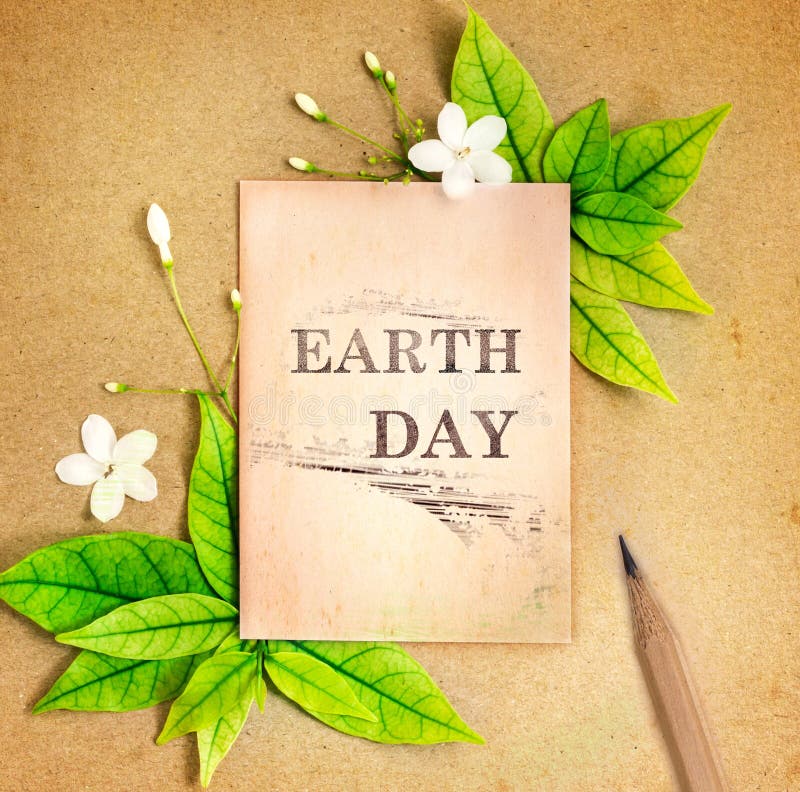Earth Day Paper Sheet with Fresh Spring Green Leafs and Flower Stock ...