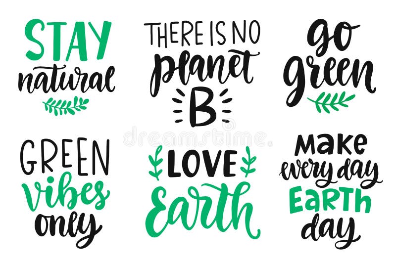 Earth day, Plastic Free, Recycle, Go Green, Save Energy concept quotes set