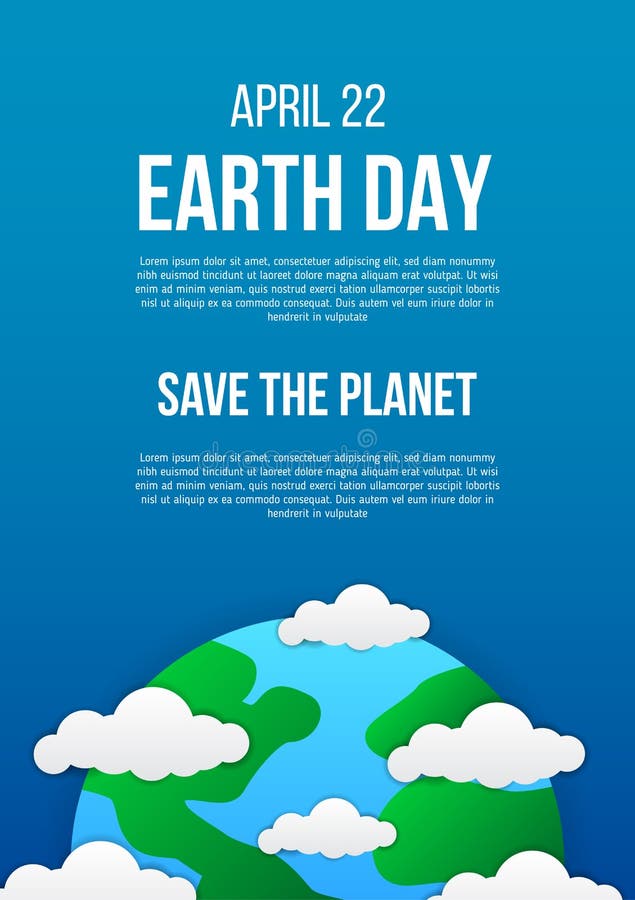 Earth Day Poster Template with Modern Icon of Earth and Cloud Stock