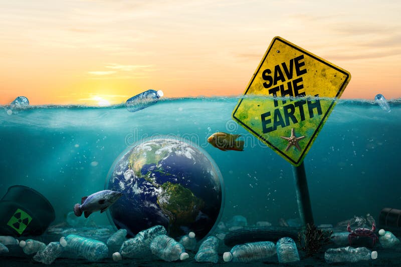 Earth Day save the planet concept highlighting serious environmental pollution in ocean stock photography