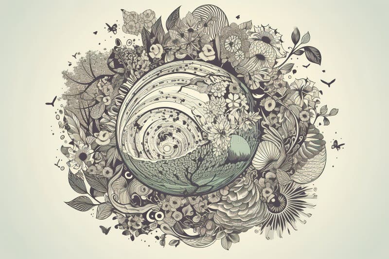 Earth Day Vector Decorative Zentangle Object. Generative AI Stock