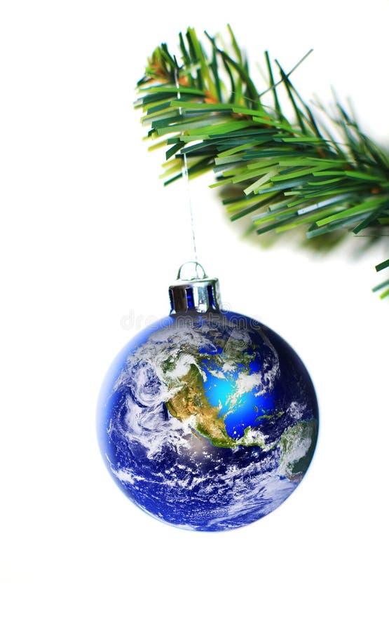 Earth decoration hanging on christmas tree