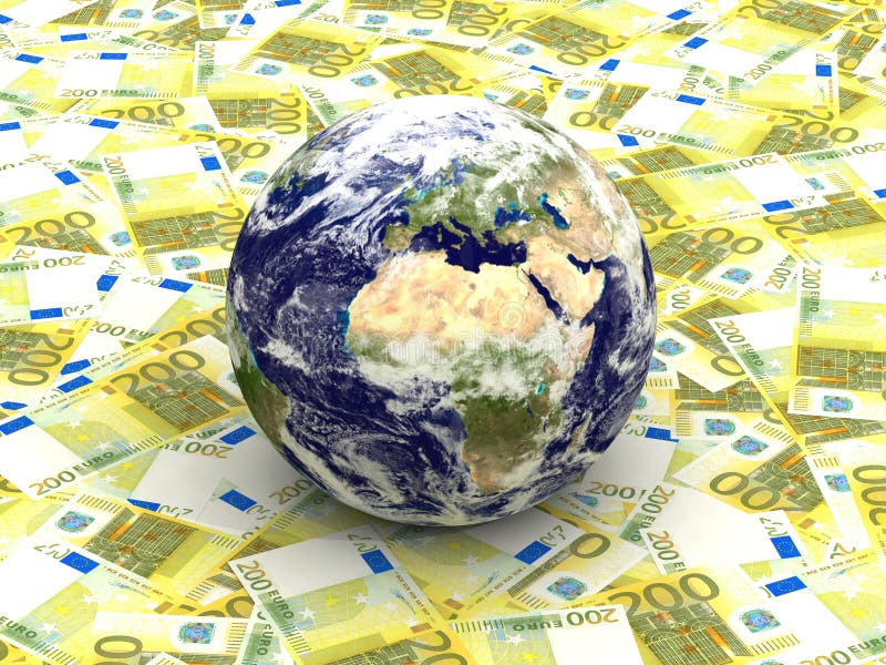 Earth among Euro banknotes