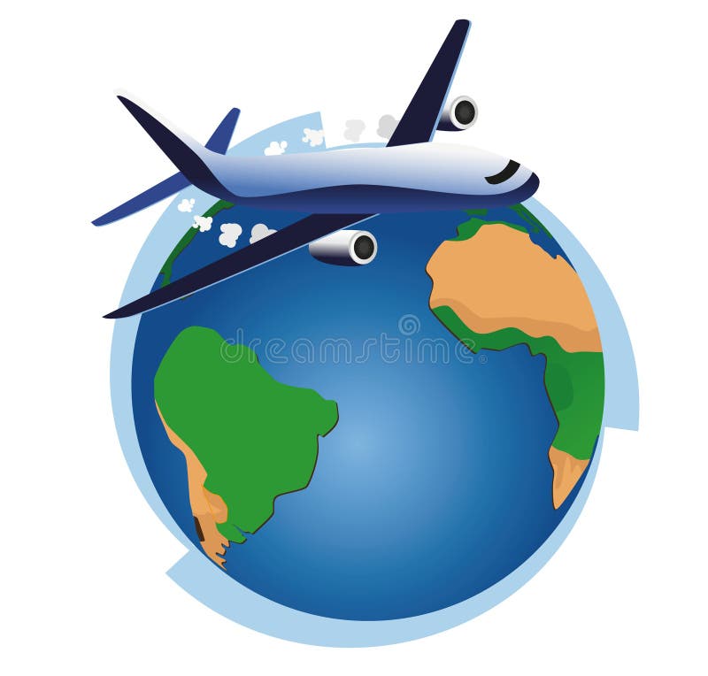 Earth globe and airplane stock vector. Image of custom - 35749515