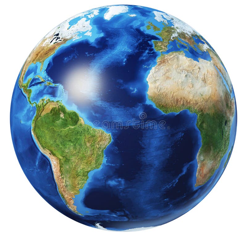 Earth globe 3d illustration. Atlantic Ocean view