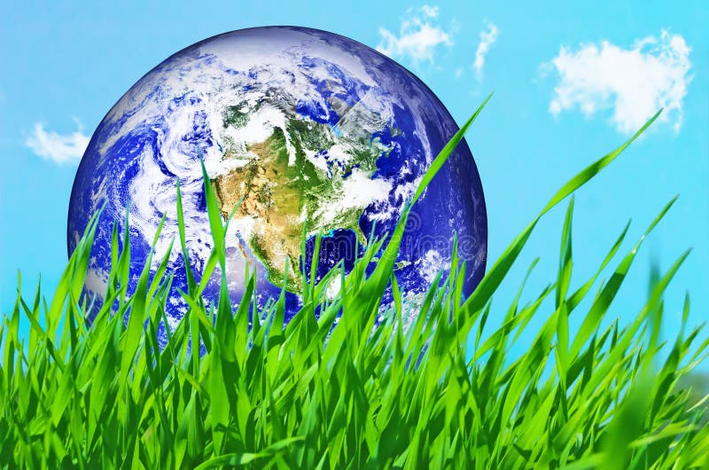 Earth globe in green grass stock photo. Image of geography 8495182