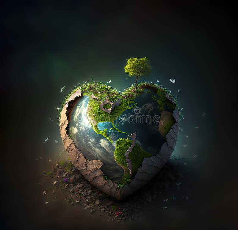 Earth Globe in Heart Shape, Love and Care for Earth Day. . Generative