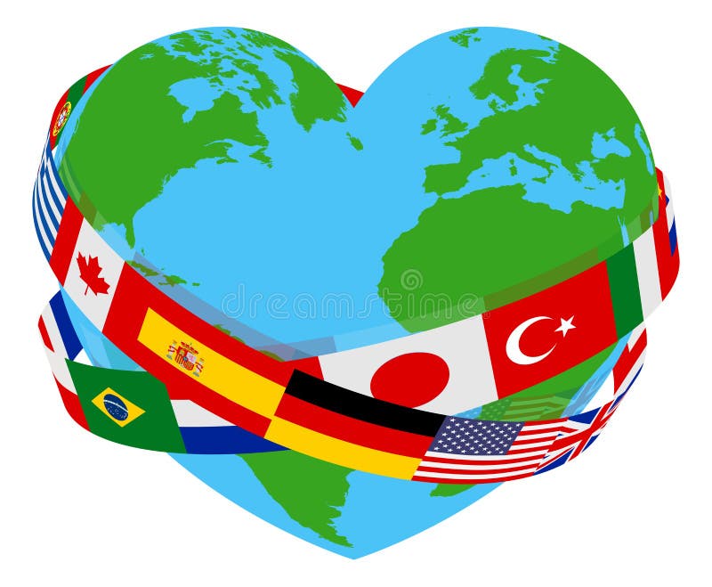 World Peace Flags Language Charity Heart Globe
