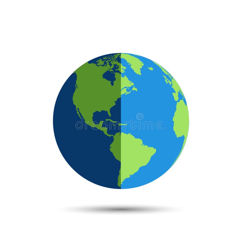 Earth globe icon in day and night. Earth globe vector icon with shadow, isolated on white background. World map in modern simple