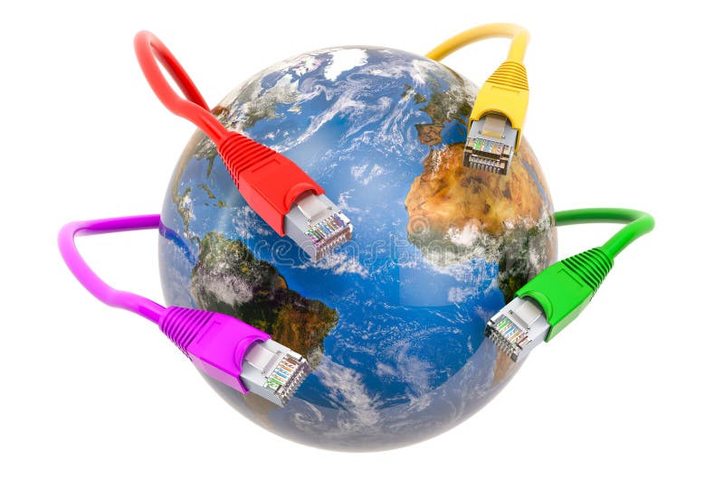 Earth Globe with lan cables. Global Internet connection concept. 3D rendering royalty free illustration