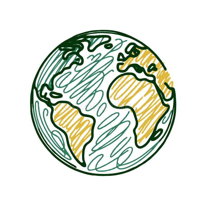 Earth Globe Line Drawing. Hand-drawn Globe Sketch. HandDrawn Flat Illustration of Our Blue Planet.