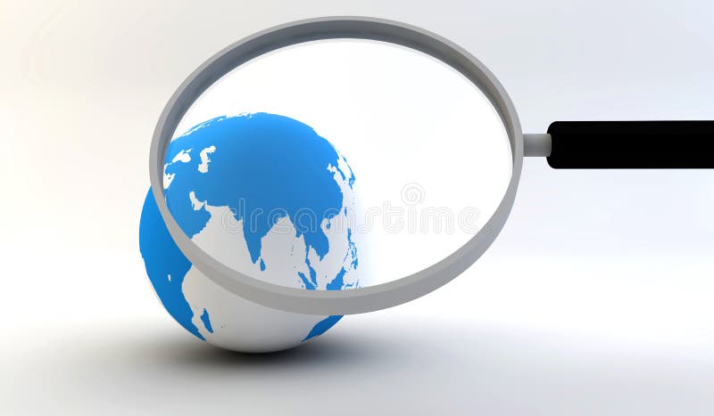Earth globe with magnifying glass stock illustration Earth globe with magnifying glass stock illustration
