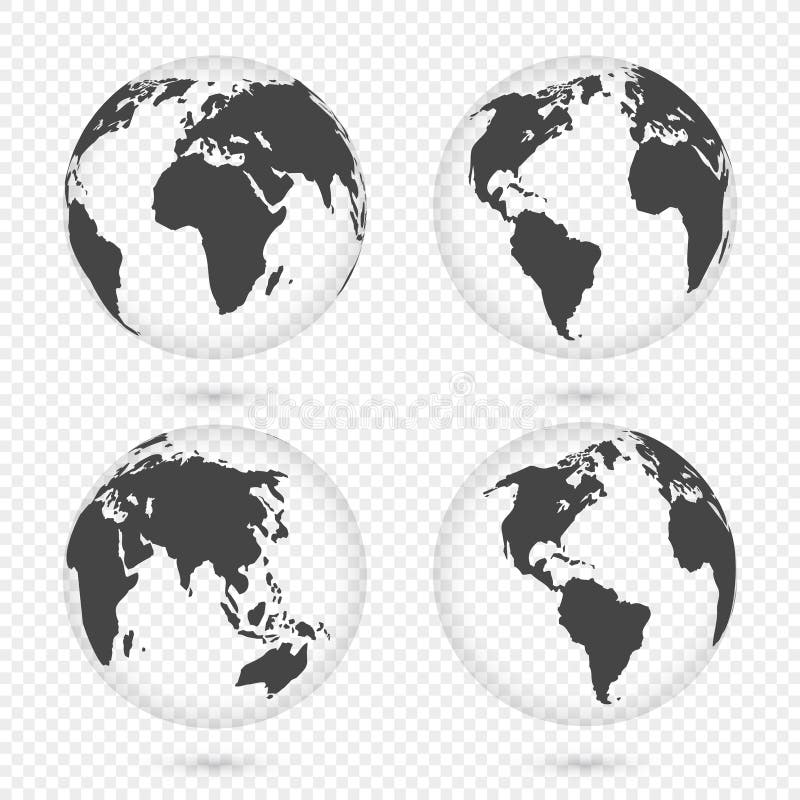 Earth Globe. World Map Set. Planet with Continents. Africa, Asia ...