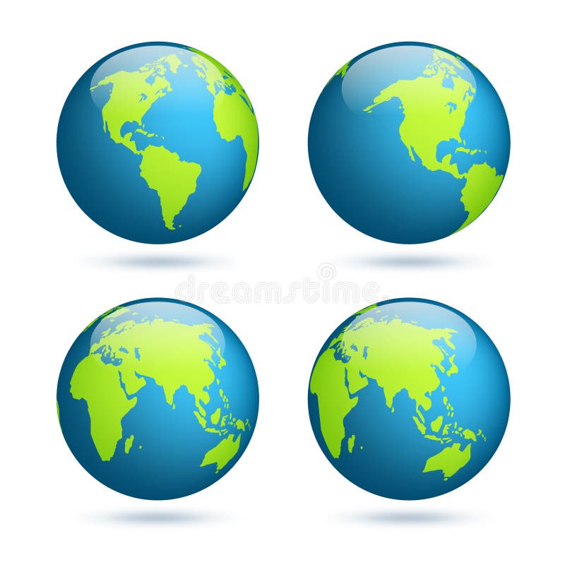 Earth Globe. World Map Set. Planet with Continents.Africa Asia ...