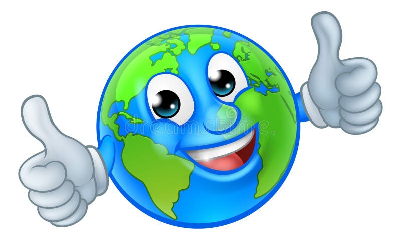 An earth globe world cartoon character mascot giving a thumbs up. An earth globe world cartoon character mascot giving a thumbs up