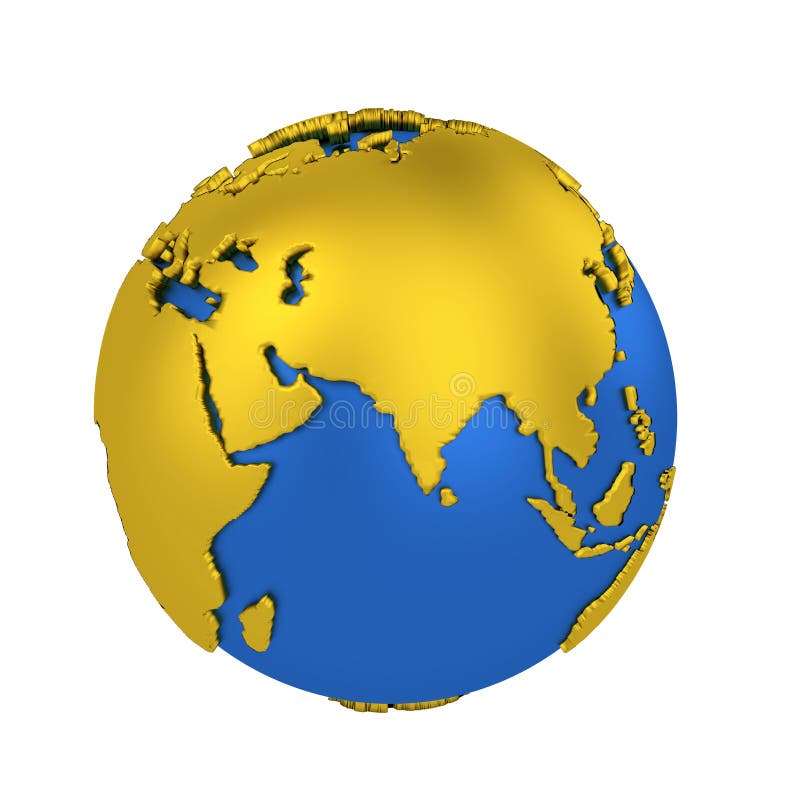 Earth globe with yellow continents isolated on white background. World Map. 3D rendering illustration