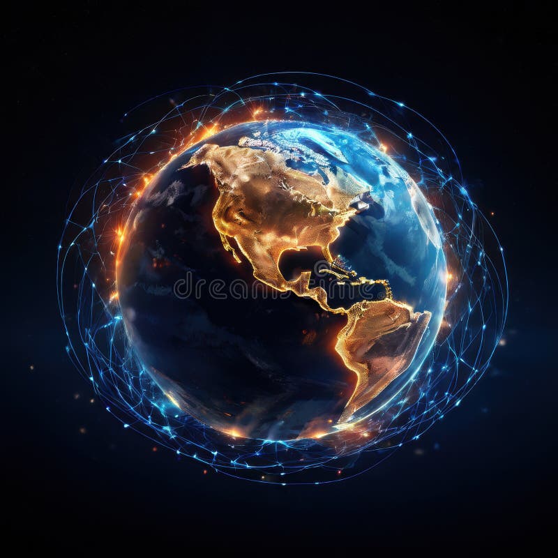 Earth with glowing network connections viewed from space royalty free stock photography