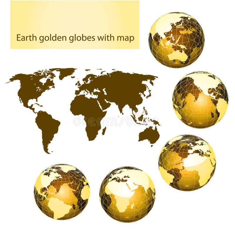 Earth Golden Globes with Map Stock Vector Illustration of element