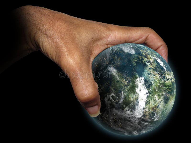 Earth Gripped by a Giant Hand Stock Photo Image of touching, round