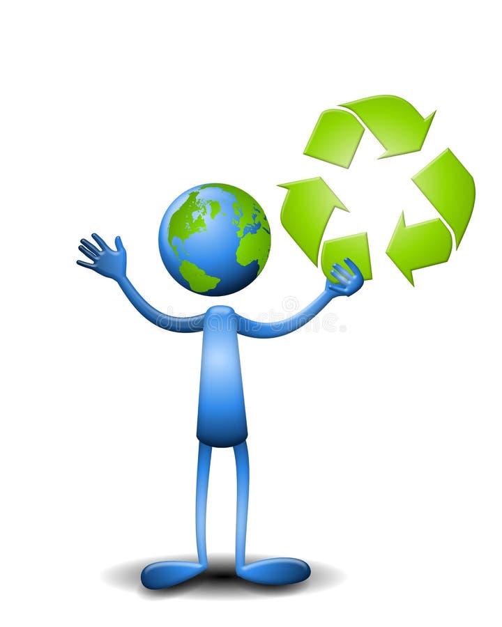 Earth Guy Holding Recycle Symbol royalty free illustration