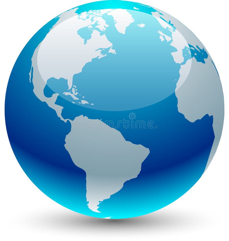 Glossy blue globe icon with shadow. Glossy blue globe icon with shadow.