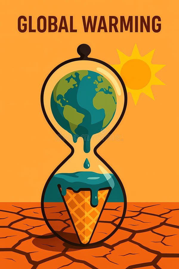 Earth Melting in Hourglass � Global Warming Concept, royalty free illustration.