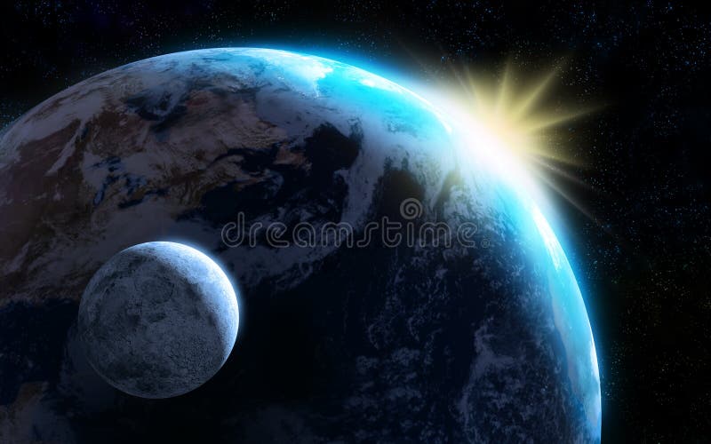 Earth and moon stock illustration