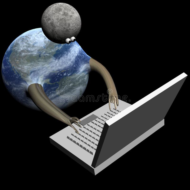 The Earth and the moon on the Internet on a black