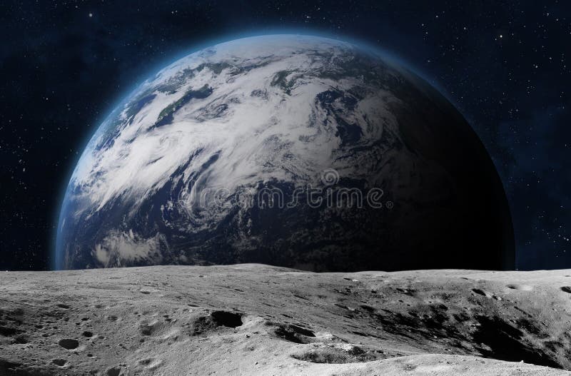 The Earth from Moon Surface Stock Illustration - Illustration of  exploration, gray: 179877469