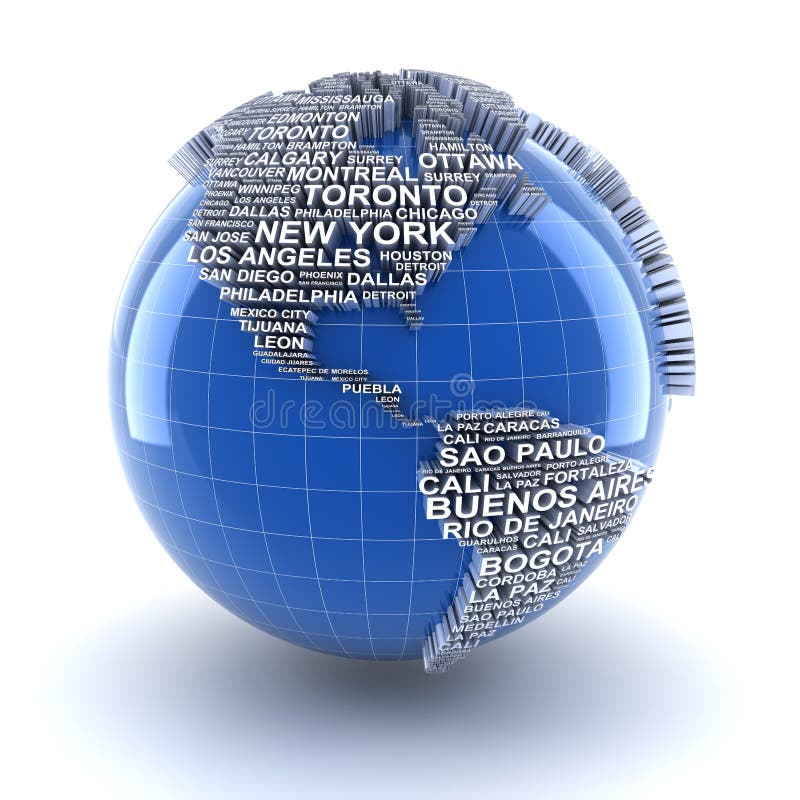 Earth with Names of Major Cities in the World Stock Illustration