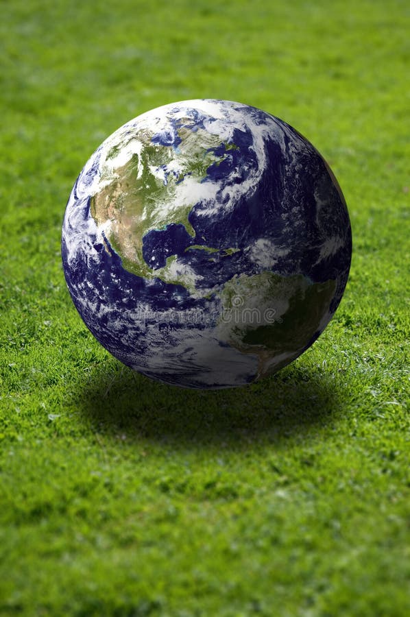 Earth over grass field stock illustration. Illustration of nations