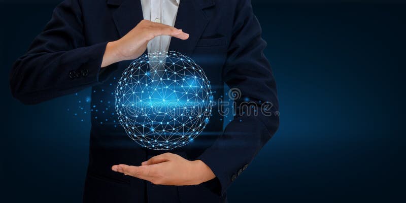 Earth polygon mesh planet World Map In the hands of a businessman network technology and communication Space input data