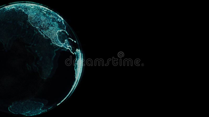 Earth Rotating Loop of Rotating Glowing Dots Stylised World Globe with