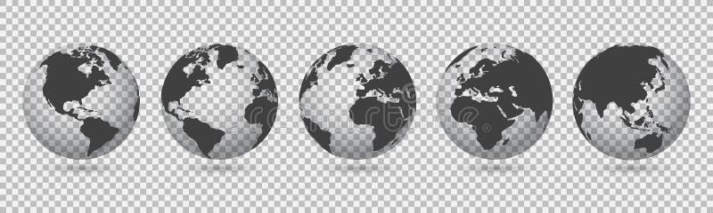 Earth set 3D transparent Globes with World Maps - vector